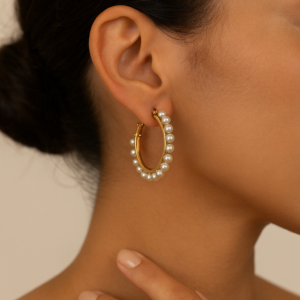 pearl hoops, gold hoop earrings, elegant earrings, round earrings, minimal jewellery