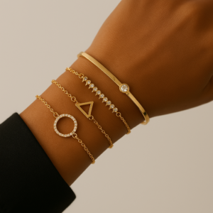 Geometric Charm Gold Bracelet Set – 4 Pairs