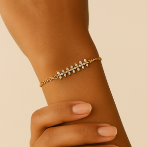 Gold-Toned Crystal Leaf Chain Bracelet