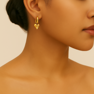 Golden Hoop Earrings with Dangling Heart Charm