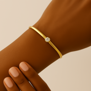 Minimal Gold Bangle with Solitaire Accent