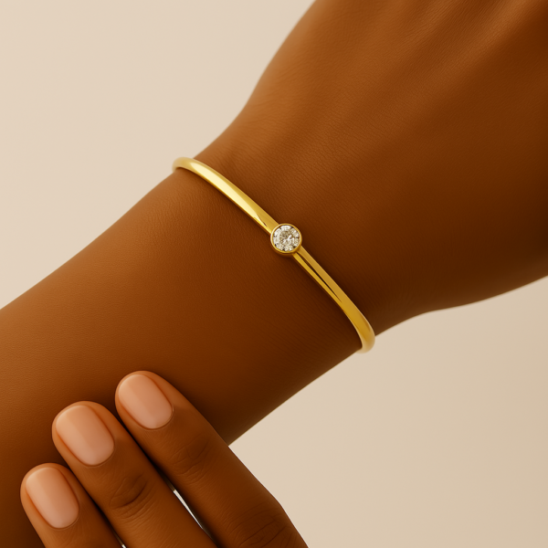 Minimal Gold Bangle with Solitaire Accent