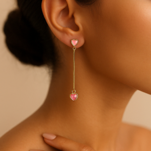 Pink Crystal Heart Drop Earrings